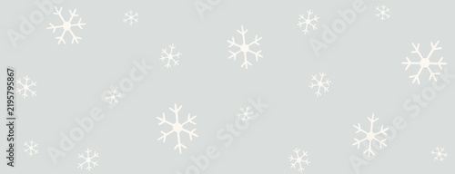 Elegant White Snowflake Winter Banner on Soft Gray Background, Minimal Frosty Seasonal Header with Copy Space