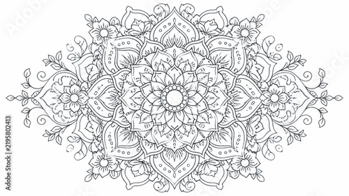 Floral Mandala Line Art.