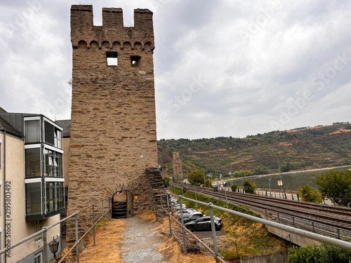 selective focus old stone tower of Oberwesel town fortifications