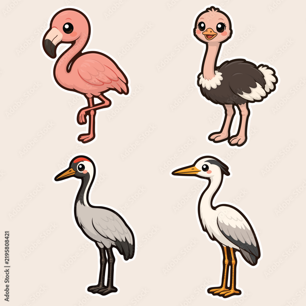 Fototapeta premium Cute Exotic Bird Sticker Set