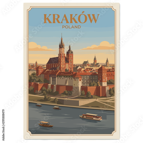 Krakow Poland Travel Poster Illustration