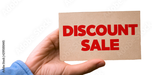 Hand holding discount sale sign. Business sale offer shopping. Generative AI technology.