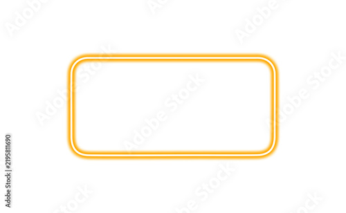Glowing orange neon rounded rectangular frame isolated on transparent background