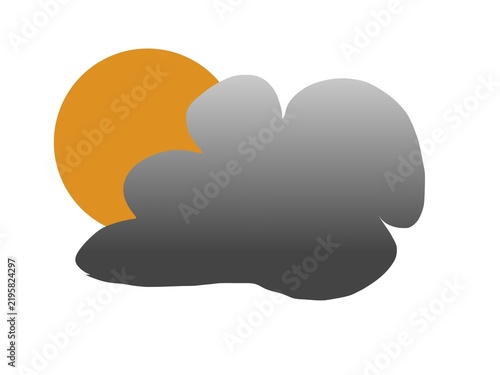 Abstract cloudy weather icon with orange sun partially hidden behind gray clouds, simple flat illustration on light background,