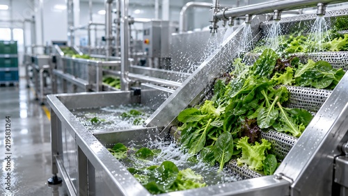 Washing fresh greens in a large facility for food processing