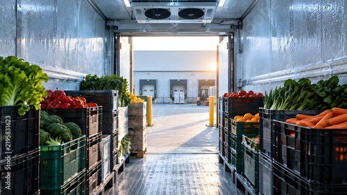 Fresh produce delivery at a loading dock during sunset
