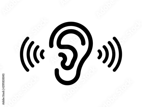 Ear listening sound waves line icon for hearing acoustic and audio perception vector illustration