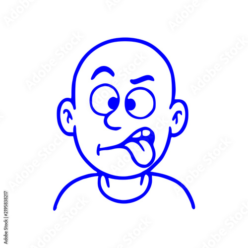 Картината върху платно A line art illustration of a bald cartoon character making a silly, goofy facial expression with eyes crossed and tongue sticking out