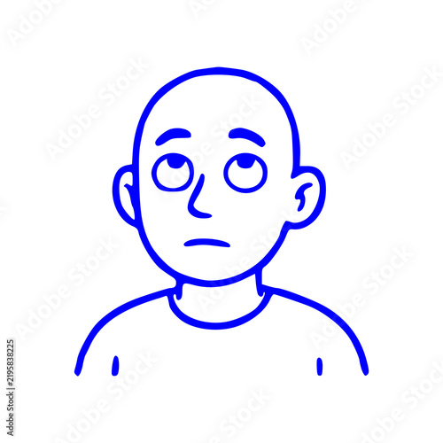 Fotografie A line art illustration of a bald person rolling their eyes, expressing skepticism, boredom, or annoyance