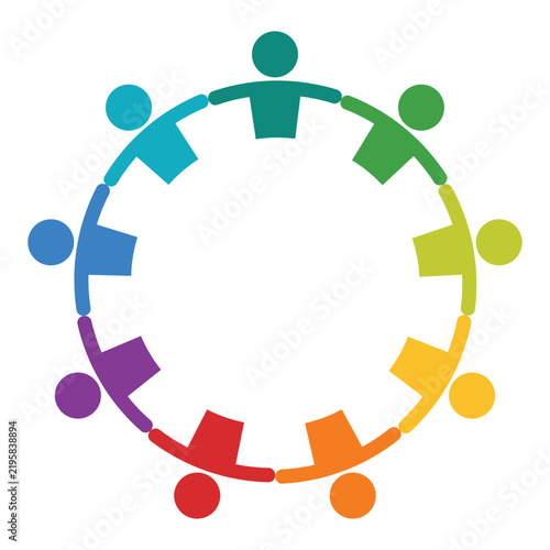 Colorful Silhouettes of People Holding Hands in a Circle Symbolizing Unity