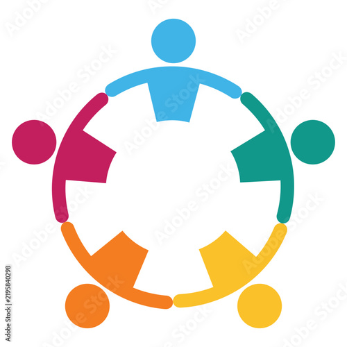 Colorful People Icons Collaborating in a Circular Formation for Unity Concept