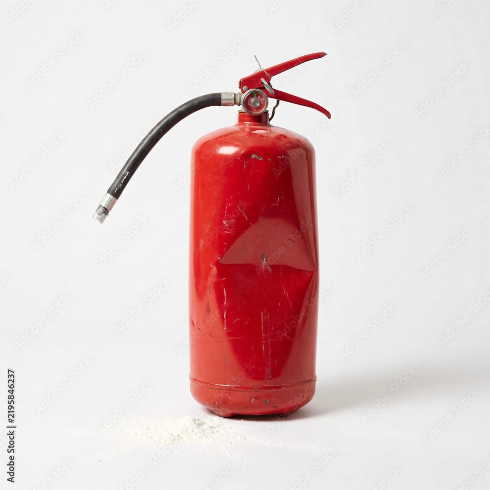 Fototapeta premium Damaged fire extinguisher on white