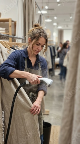 Professional Steaming Linen Garments in a Fashion Boutique