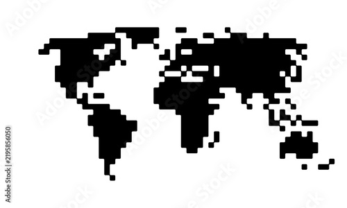 Modern Digital Block World Map in Vibrant Lime Green with Dark Background