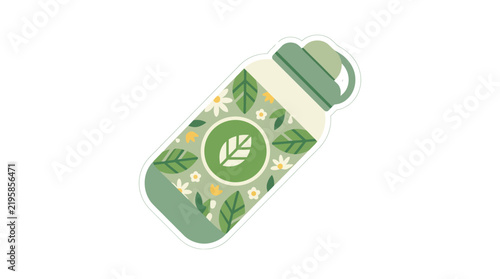 Eco Friendly Reusable Water Bottle with Floral Botanical Pattern Illustration for Sustainable Living and Hydration Concepts