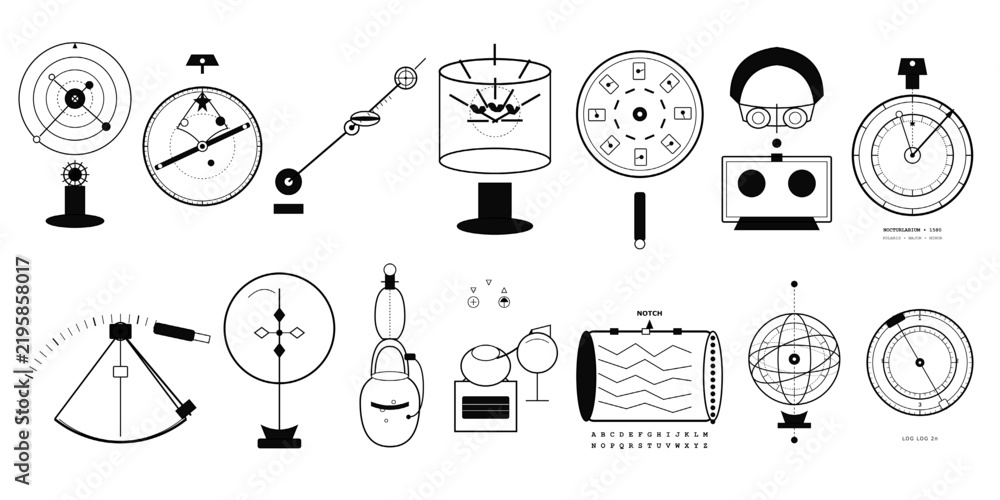Vintage astronomy tools line art bundle featuring rare scientific instruments as minimalist icons