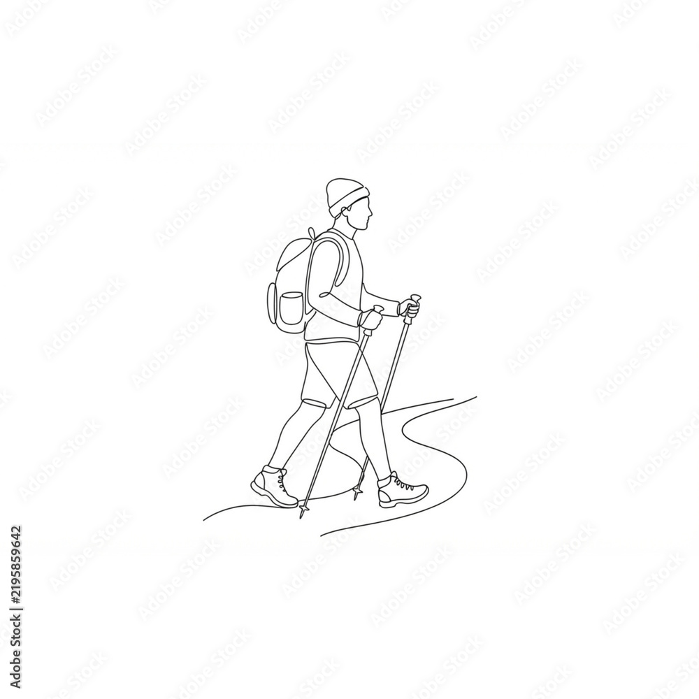 Fototapeta premium Line Art - Hiking Men