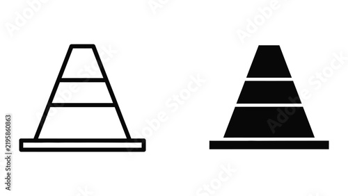 Traffic safety cone icon set in outline and filled glyph vector illustration