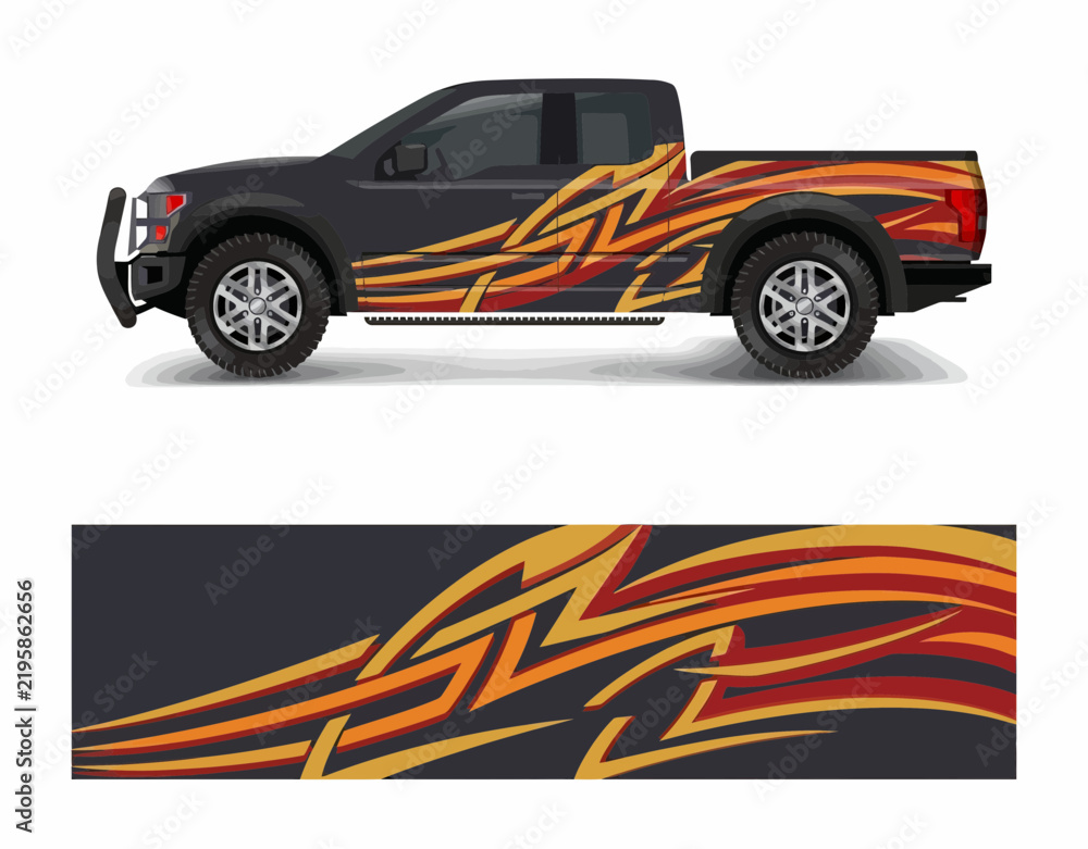 Fototapeta premium Sport Pickup Truck Vinyl Car Wrap Graphic Design Racing Livery Decal