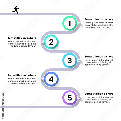 Infographic template. Path with 5 points and numbers