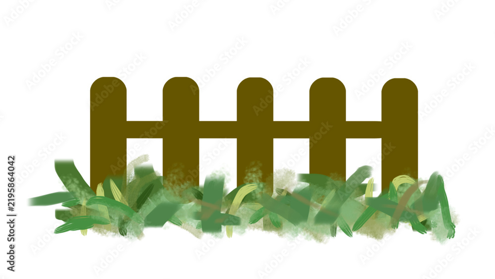 Obraz premium 草むらにたつ茶色のフェンス エクステリア