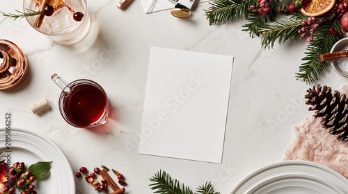 Blank menu card mockup with festive winter table setting