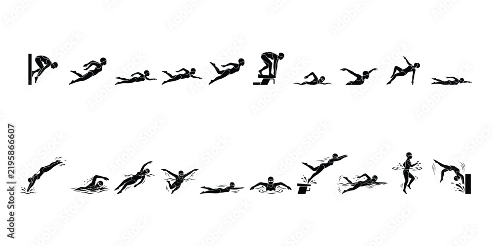 Obraz premium Collection of Women Swimming and Diving Silhouettes in Different Poses