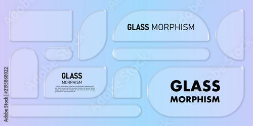 Modern abstract background featuring trendy glass morphism ui elements with soft blue gradient lighting effects