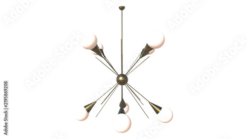 Cuadro en lienzo Mid-century modern brass Sputnik chandelier with globe lights isolated on transp