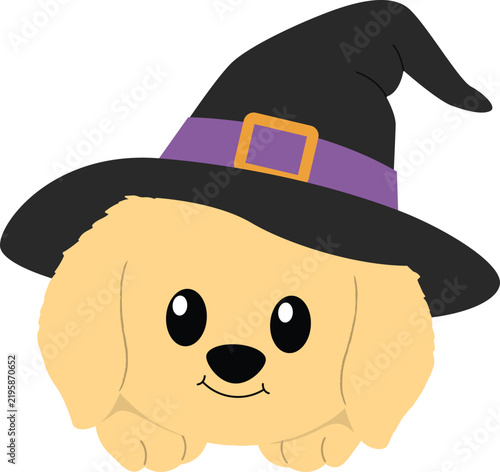 Cute Puppy Wearing a Witch Hat Illustration