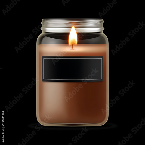 Realistic Aromatherapy Wax Container Graphic with Glowing Flame for Spa and Home Decor Design