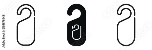 Door Hanger Icon Set, Hotel Room Tags in Line, Solid, and Silhouette Styles Isolated on White Background