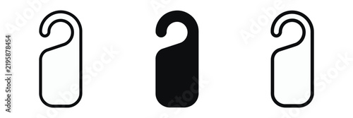 Door Hanger Icon Set, Hotel Room Tags in Line, Solid, and Silhouette Styles Isolated on White Background