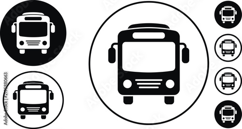 Bus front view circular icons set with public transport bus icon city bus public transit vector icon flat design