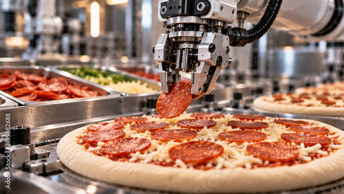 Pizza making robot automation pepperoni pizza food kitchen machine industrial production pizza