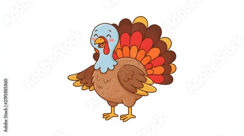 A vibrant and colorful cartoon illustration of a majestic thanksgiving turkey perfect for holiday themes