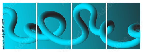 Abstract 3d fluid tube shape with vibrant cyan gradient on a dark background