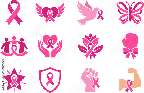 A vibrant collection of vector illustrations promoting breast cancer awareness month showcasing hope support and the fight against the disease