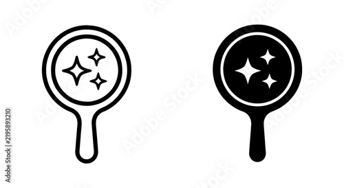 Sparkling Hand Mirror Icons, Clean Reflection Symbols, Beauty Vanity Accessories, Vector Graphics