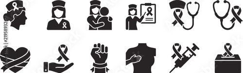 A comprehensive vector illustration set promoting breast cancer awareness month focusing on support research and early detection for better outcomes