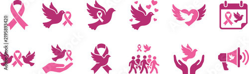 A collection of breast cancer awareness month vector illustrations promoting hope support and early detection for a brighter future