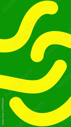 Animated yellow decorative wavy lines is drawn. Linear vertical background.  Looped video. Vector illustration isolated on green background.
