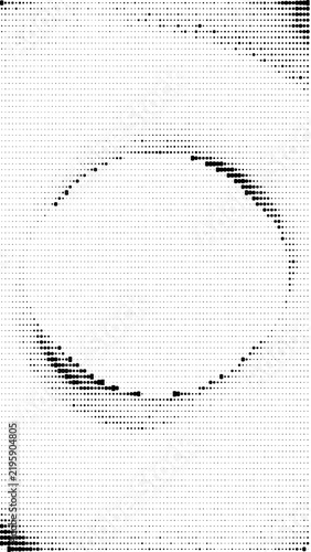 Minimal black and white halftone circle made of dots, creating a modern abstract poster background with clean negative space.