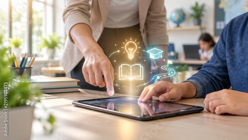 Educational technology and digital learning concepts for modern classroom instruction and student academic success development.