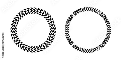 Set of Circle Design Elements with Rotation Movement Optical Illusion Effect for Round Frames and Borders. 