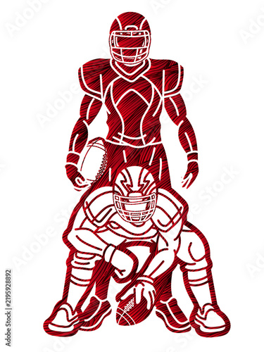 American Football Sport Male Players Mix Action Vector