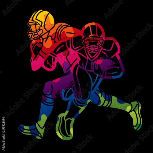 American Football Sport Male Players Mix Action Graphic Vector