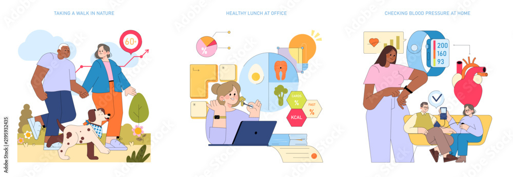 Fototapeta premium Healthy lifestyle activities with walking lunch and home care
