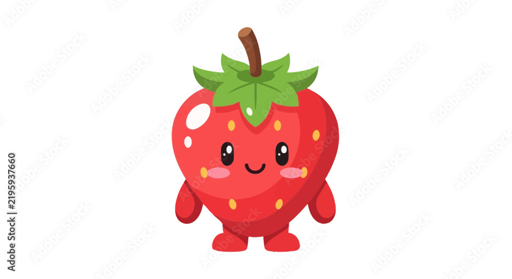 Obraz premium Cute cartoon strawberry character with happy face and arms