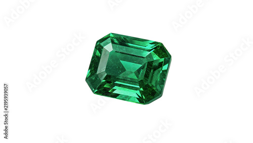 Beautiful square faceted green emerald crystal gemstone isolated on transparent background.
